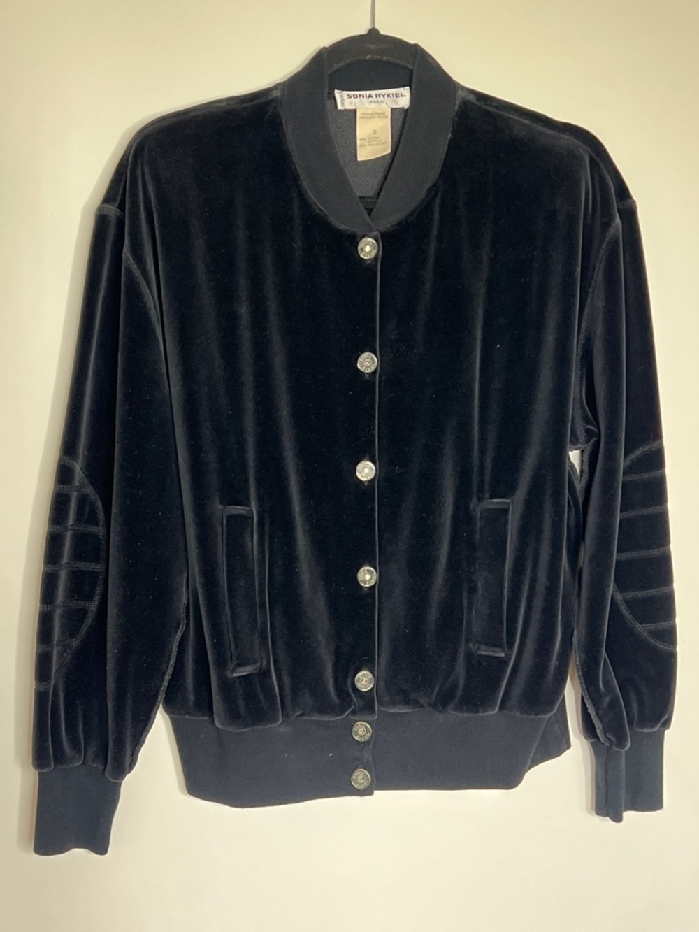 Sonia Rykiel Sz S Black Velvet Front Button Bombet Jacket Made in France